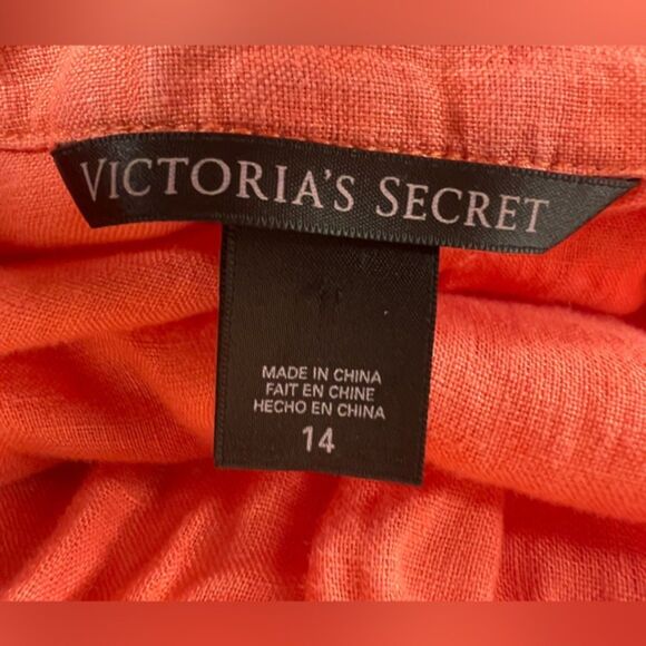 Victoria's Secret 100% Linen Coral Button-Up Romper - Size 14 - Picture 3 of 6